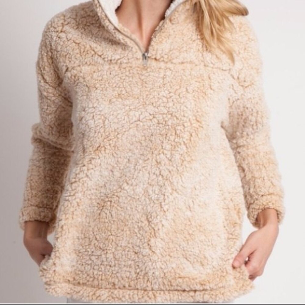 Peach Love California Sherpa 1/4 Zip Beige Womens Size Medium Teddy Bear Jacket